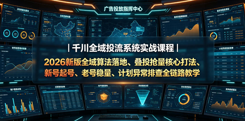 千川全域投流系统实战课程｜2026新版全域算法落地、叠投抢量核心打法、新号起号、老号稳量、计划异常排查全链路教学|一人科技OPC聚合软件