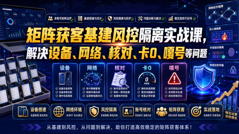 矩阵获客基建风控隔离实战课，解决设备、网络、核对、卡0、嘎号等问题|一人科技OPC聚合软件