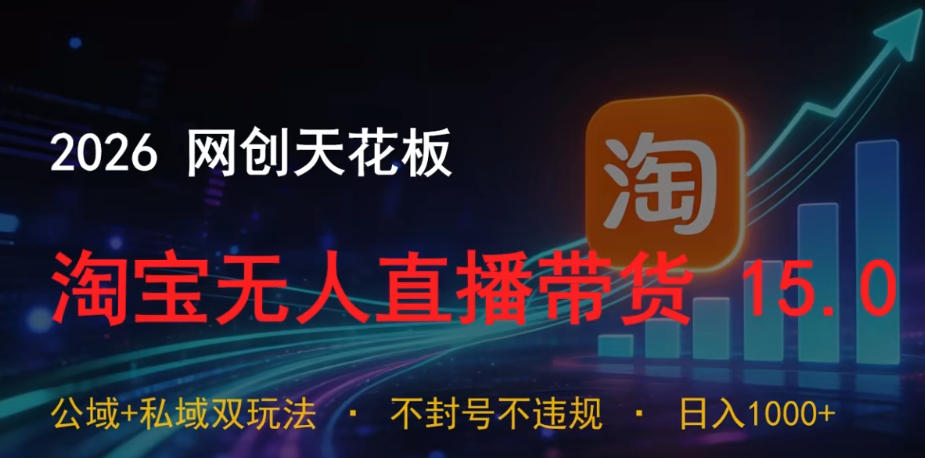 2026网创天花板，淘宝无人直播带货15.0，公域+私域双玩法，日入1k+，不违规不封号【揭秘】|一人科技公司导航