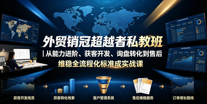外贸销冠超越者私教班｜从能力进阶、获客开发、询盘转化到售后维稳全流程标准化成交实战课|一人科技OPC聚合软件