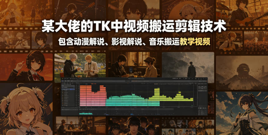 某大佬的TK中视频搬运剪辑技术，包含动漫解说、影视解说、音乐搬运教学视频|一人科技公司导航
