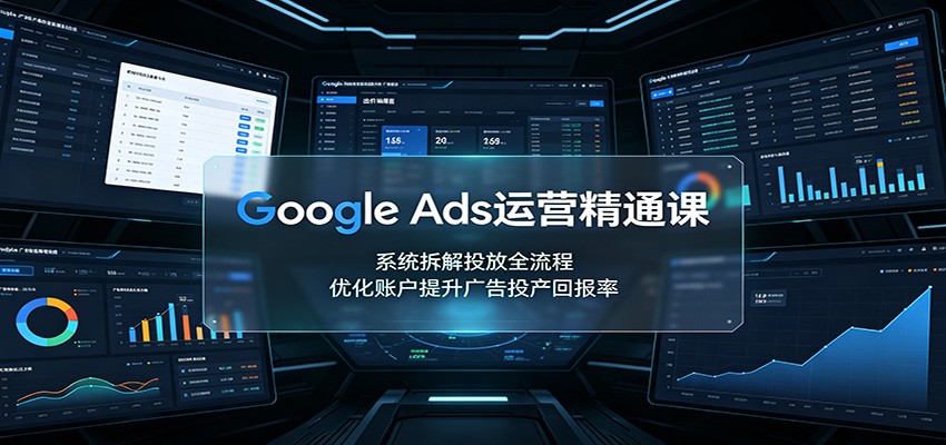 Google Ads运营精通课：系统拆解投放全流程，优化账户提升广告投产回报率|一人科技OPC聚合软件