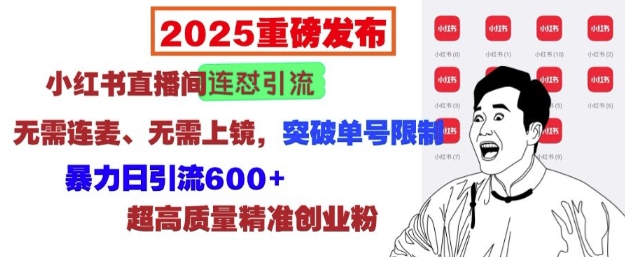 2025重磅发布：小红书直播间连怼引流，无需连麦、无需上镜，突破单号限制，暴力日引流600+|HOOK协议网