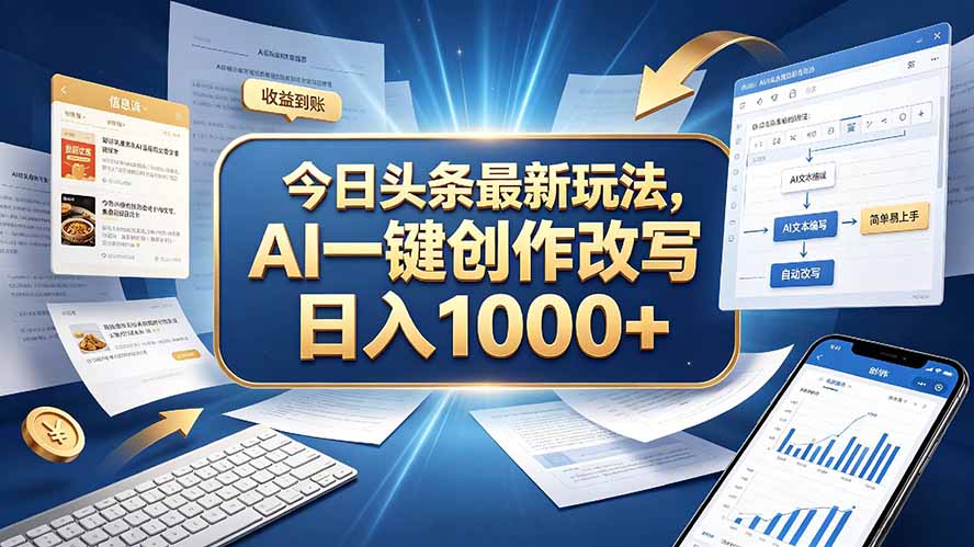 今日头条最新玩法，AI 一键创作改写，简单易上手，轻松日入 1000 +|一人科技OPC聚合软件