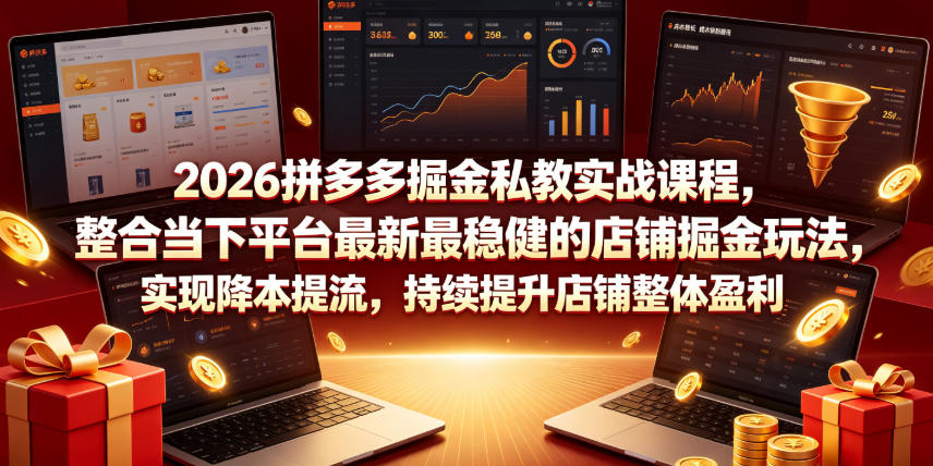 2026拼多多掘金私教实战课程，整合当下平台最新最稳健的店铺掘金玩法，实现降本提流，持续提升店铺整体盈利|一人科技OPC聚合软件