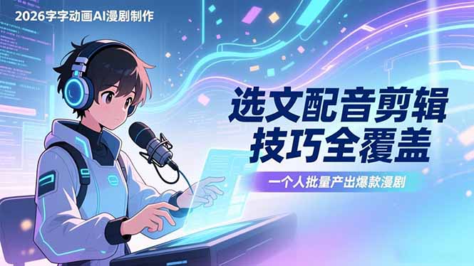 2026字字动画AI漫剧制作-1期，选文配音剪辑技巧全覆盖，一个人就能批量产出爆款漫剧|协议软件打粉软件