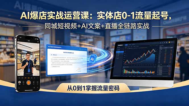 AI爆店实战运营课：实体店0-1流量起号，同城短视频+AI文案+直播全链路实战|一人科技公司导航