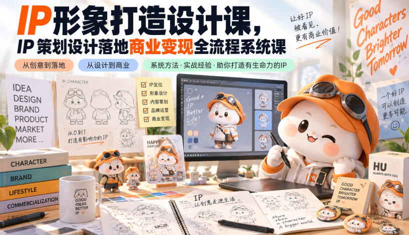 IP形象打造设计课，IP策划设计落地商业变现全流程系统课|一人科技OPC聚合软件