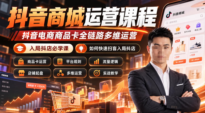 抖音商城运营课程，抖音电商商品卡全链路多维运营，入局抖店必学课， 如何快速扫盲入局抖店(更新1017)|一人科技OPC聚合软件