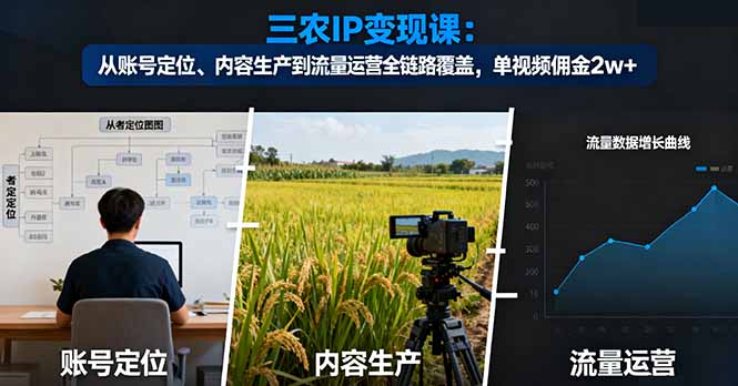 三农IP变现课：从账号定位、内容生产到流量运营全链路覆盖，单视频佣金2w+|HOOK协议网