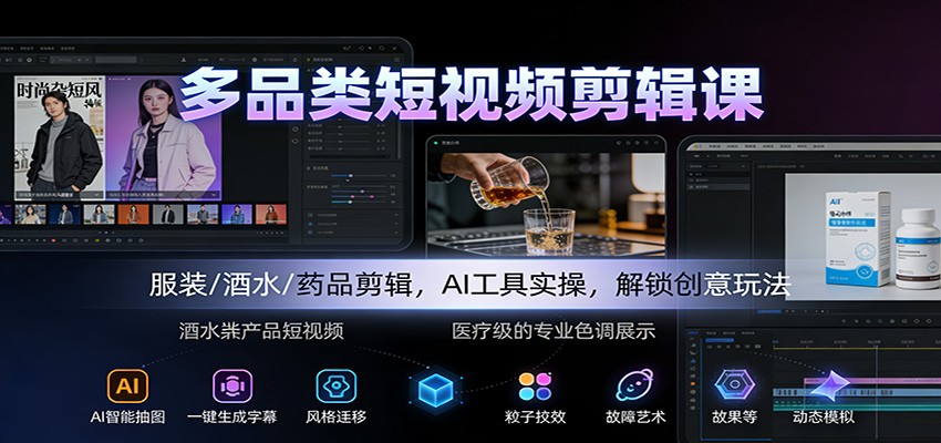 多品类短视频剪辑课：服装/酒水/药品剪辑，AI工具实操，解锁创意玩法|HOOK协议网