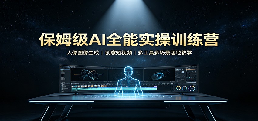 保姆级AI全能实操训练营：人像图像生成，创意短视频，多工具多场景落地教学|一人科技OPC聚合软件