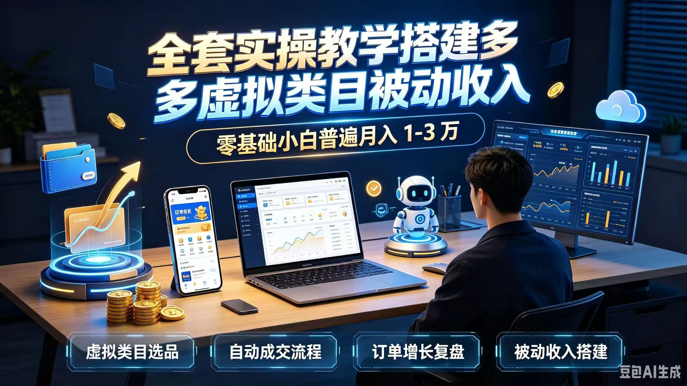 全套实操教学搭建多多虚拟类目被动收入，零基础小白普遍月入 1-3 万|一人科技OPC聚合软件