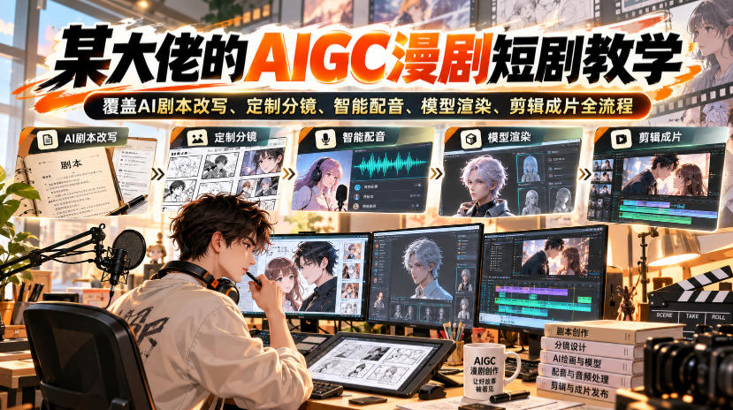 某大佬的AIGC漫剧短剧教学，覆盖AI剧本改写、定制分镜、智能配音、模型渲染、剪辑成片全流程|一人科技OPC聚合软件