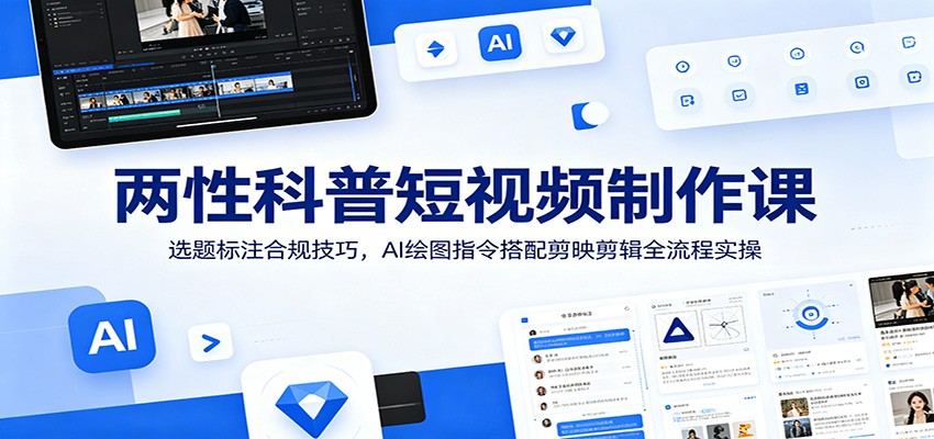两性科普短视频制作课：选题标注合规技巧，AI绘图指令搭配剪映剪辑全流程实操|一人科技公司导航