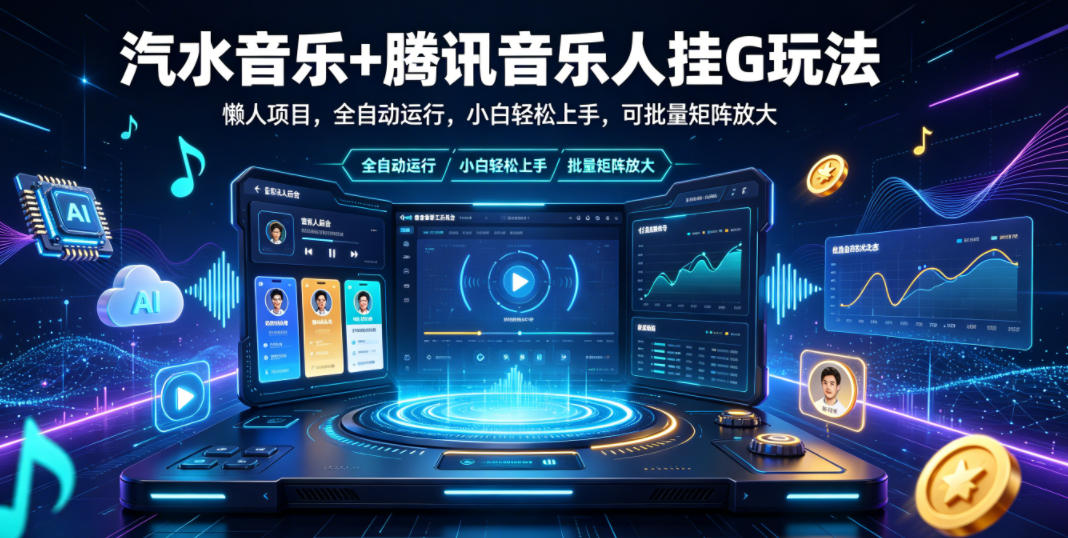 汽水音乐+腾讯音乐人挂G玩法，懒人项目，全自动运行，小白轻松上手，可批量矩阵放大【揭秘】|一人科技公司导航