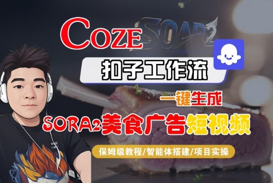 Coze扣子智能体工作流一键生成“SORA2美食广告“短视频，全流程保姆级教学|HOOK协议网