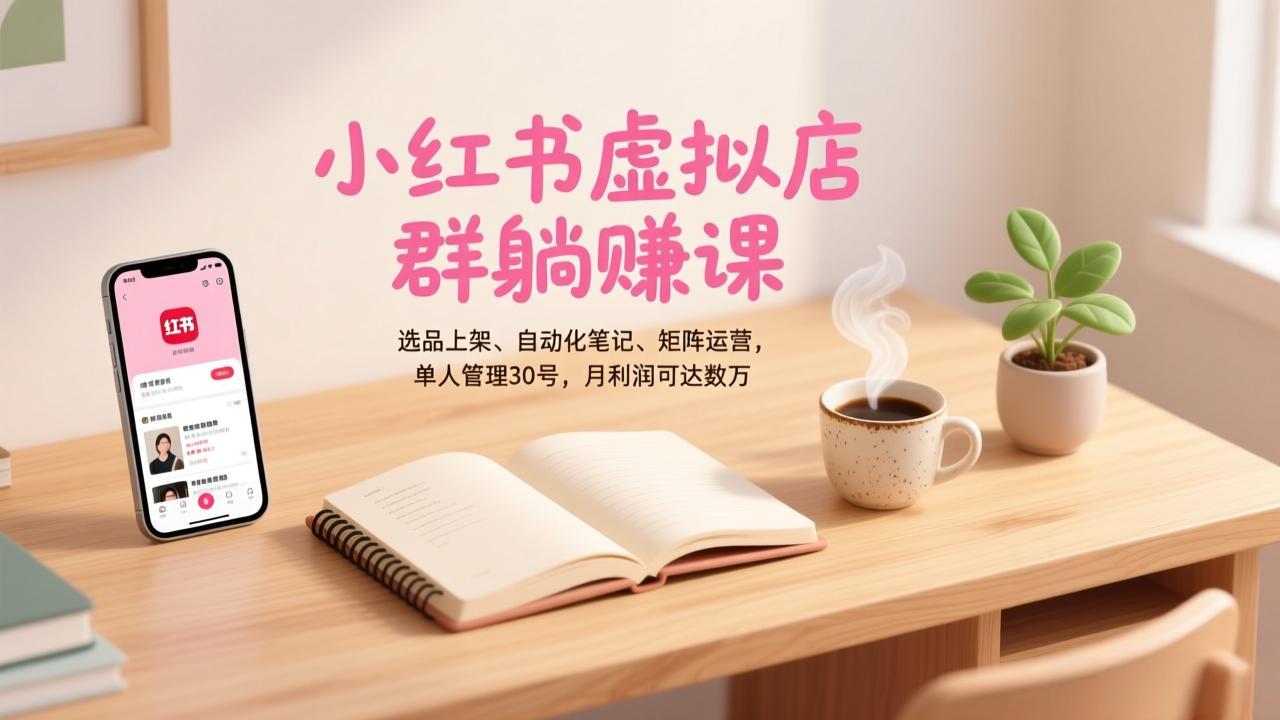 小红书虚拟店群躺赚课，选品上架、自动化笔记、矩阵运营，单人管理30号，月利润可达数万|HOOK协议网