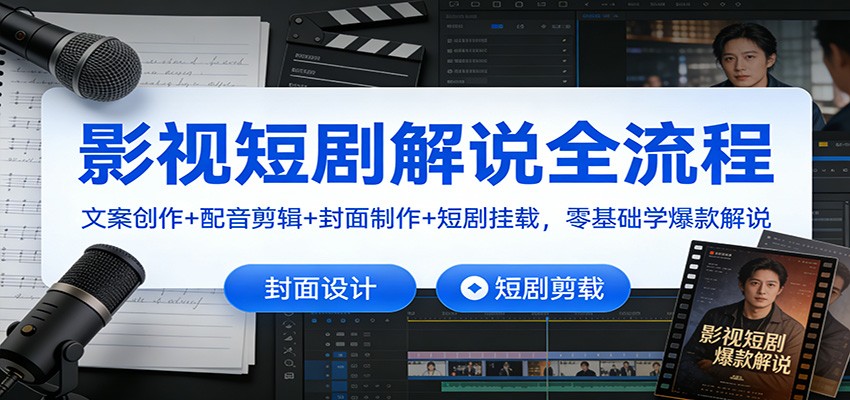 影视短剧解说全流程：文案创作+配音剪辑+封面制作+短剧挂载，零基础学爆款解说|HOOK协议网