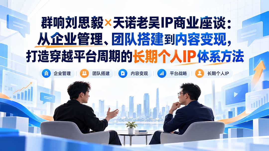 群响刘思毅×天诺老吴IP商业座谈：从企业管理、团队搭建到内容变现，打造穿越平台周期的长期个人IP体系方法|一人科技OPC聚合软件