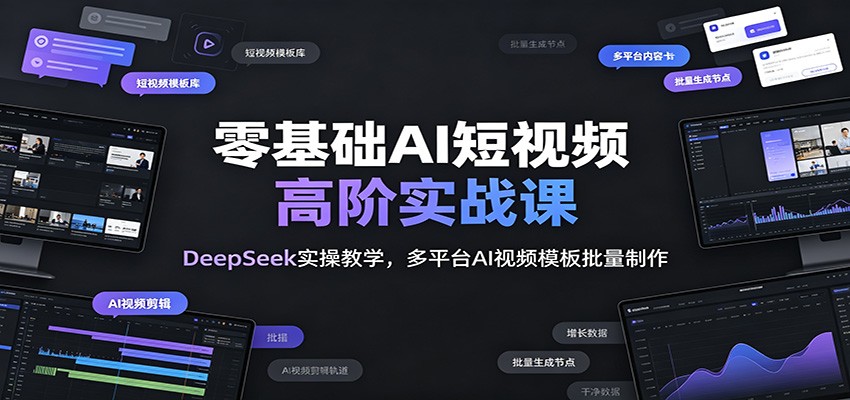 零基础AI短视频高阶实战课：DeepSeek实操教学，多平台AI视频模板批量制作|一人科技OPC聚合软件