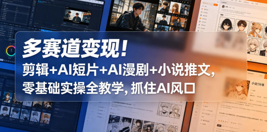 多赛道变现！剪辑+AI短片+AI漫剧+小说推文，零基础实操全教学，抓住AI风口|一人科技公司导航