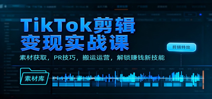 TikTok剪辑变现实战课：素材获取，PR技巧，搬运运营，解锁赚钱新技能|HOOK协议网