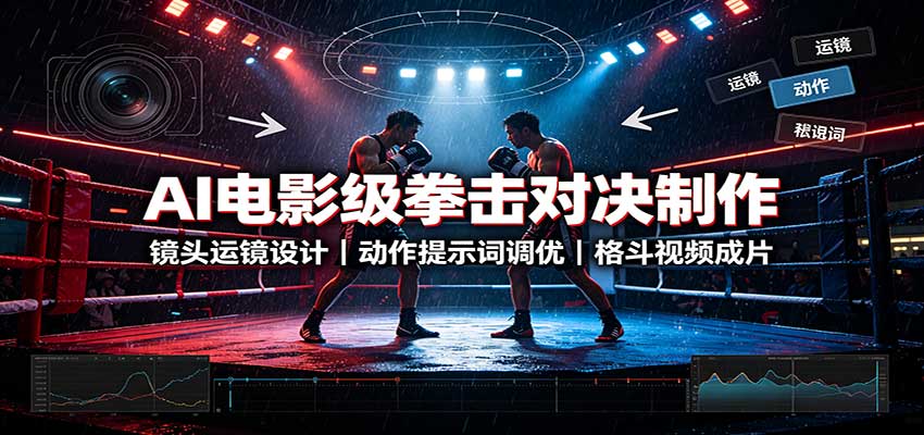 AI电影级拳击对决制作：镜头运镜设计，动作提示词调优，格斗视频成片|一人科技OPC聚合软件
