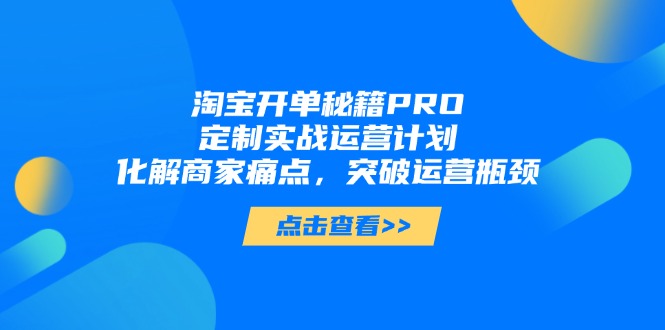 淘宝开单秘籍PRO，定制实战运营计划，化解商家痛点，突破运营瓶颈|HOOK协议网