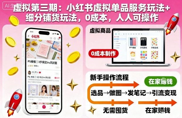 虚拟第三期：小红书虚拟单品服务玩法+细分铺货玩法，0成本，人人可操作(更新)|HOOK协议网