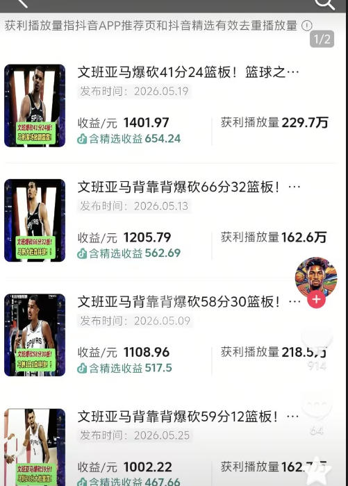 抖音8W粉丝博主的篮球人物深度解析解说教学，零门槛玩转伙伴计划与精选独家，单日稳定收益1k+|一人科技OPC聚合软件