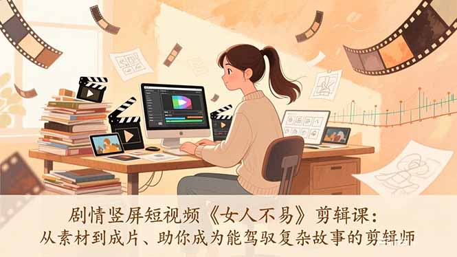 剧情竖屏短视频《女人不易》剪辑课：从素材到成片、助你成为能驾驭复杂故事的剪辑师|协议软件打粉软件