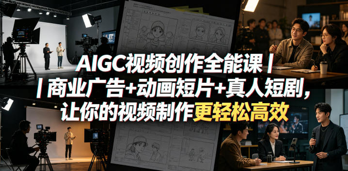 AIGC视频创作全能课｜商业广告+动画短片+真人短剧，让你的视频制作更轻松高效|一人科技公司导航