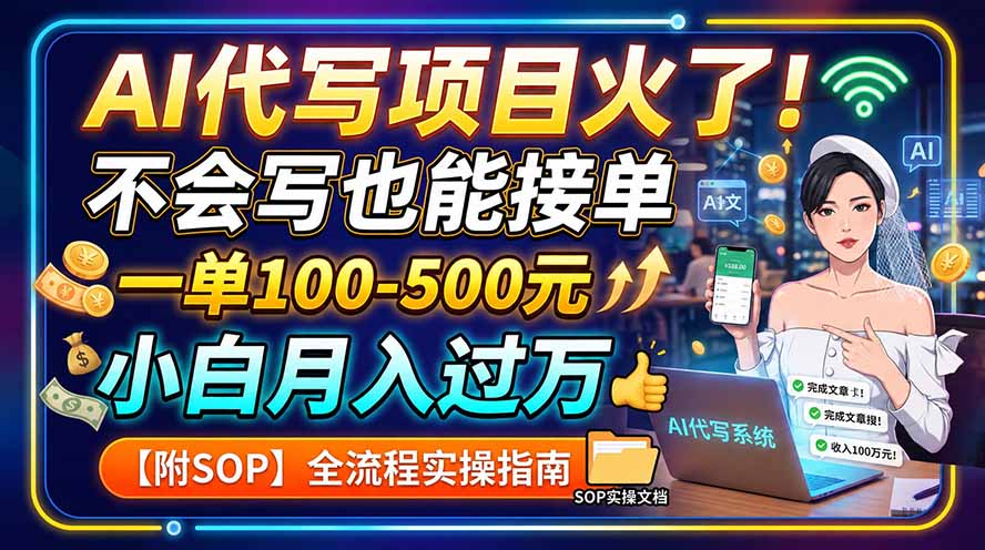 AI代写项目火了！不会写也能接单，一单100-500元，小白月入过万【附SOP】|一人科技OPC聚合软件