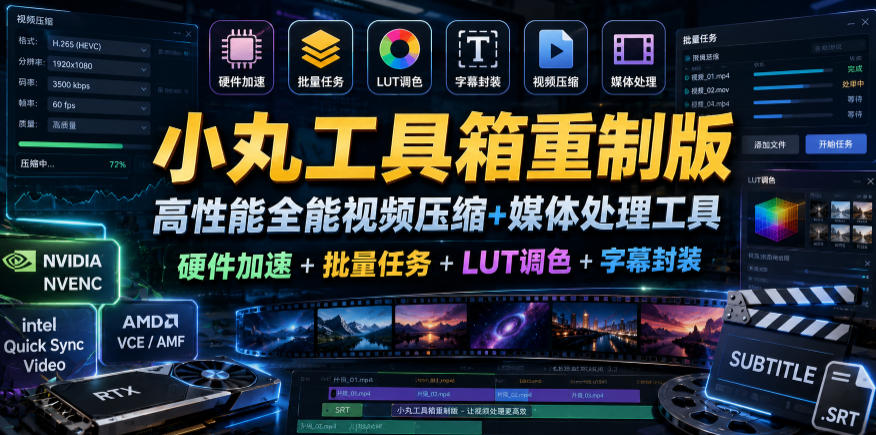 小丸工具箱重制版–高性能全能视频压缩+媒体处理工具｜硬件加速+批量任务+LUT调色+字幕封装|一人科技公司导航