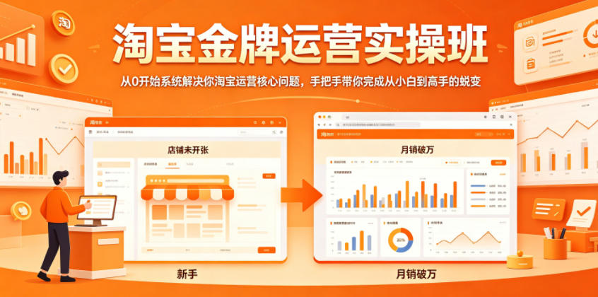 淘宝金牌运营实操班，从0开始系统解决你淘宝运营核心问题，手把手带你完成从小白到高手的蜕变|一人科技公司导航