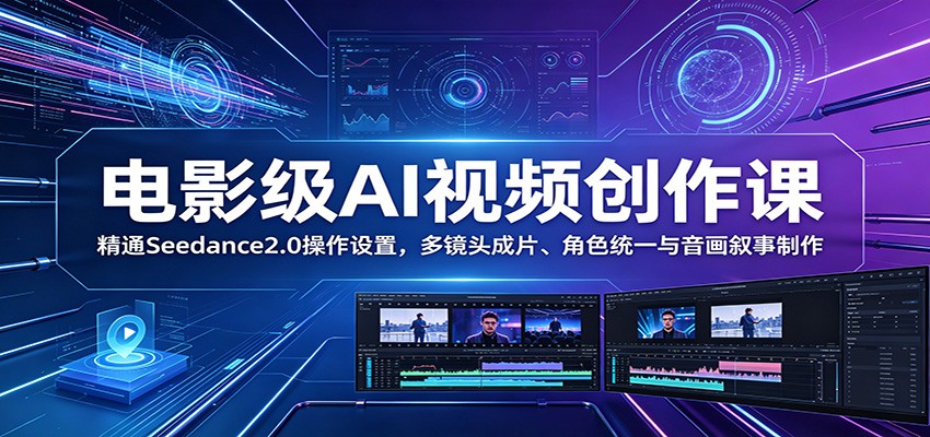 电影级AI视频创作课：精通Seedance2.0操作设置，多镜头成片、角色统一与音画叙事制作|一人科技公司导航