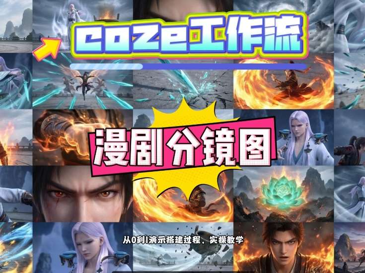 通过Coze工作流，制作《动漫分镜图》，两分钟制作完成25宫格分镜图，从0到1演示搭建过程，实操教学|协议软件打粉软件