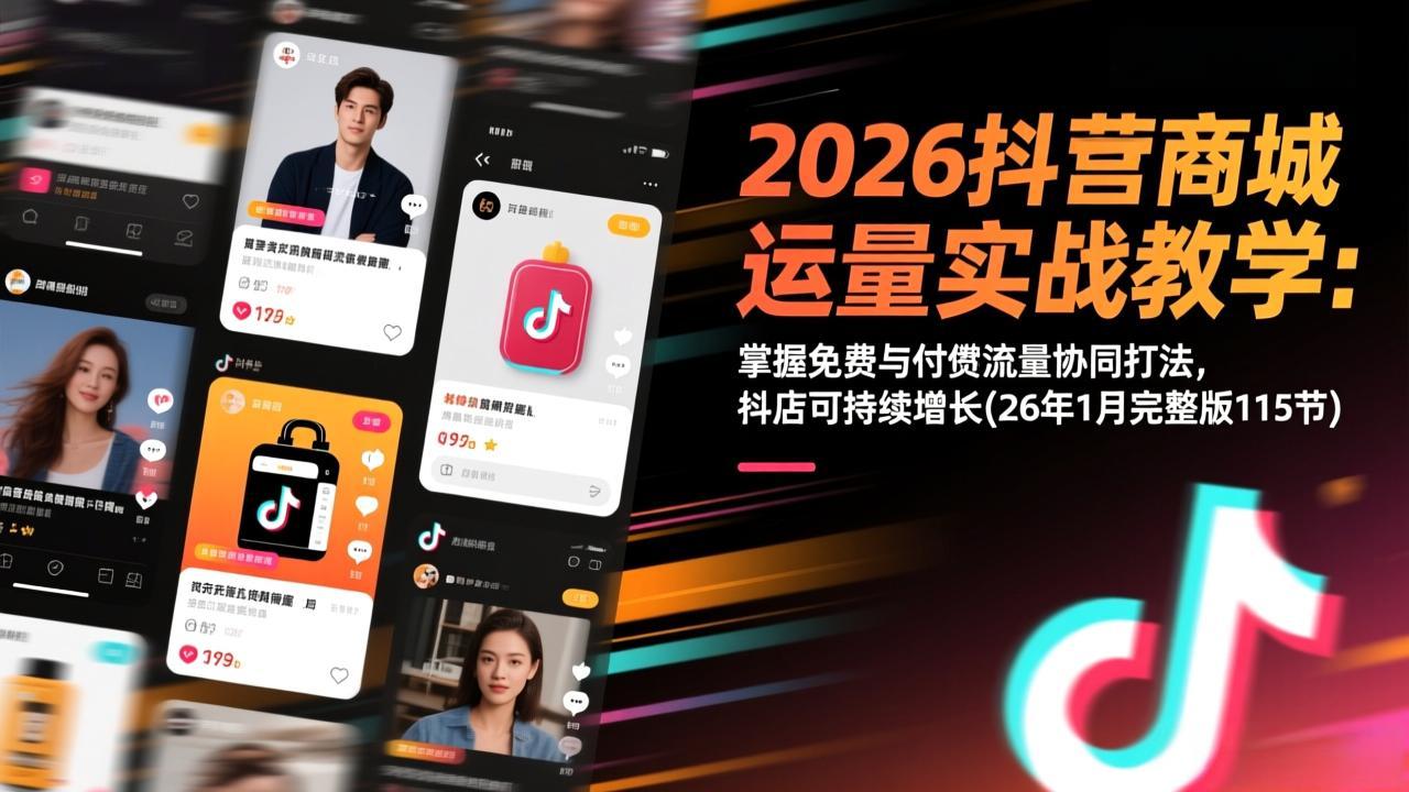 2026抖音商城运营实战教学：掌握免费与付费流量协同打法，抖店可持续增长(26年1月完整版115节|HOOK协议网