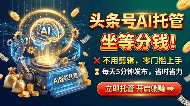 头条AI视频托管，你出号我运营，每天花5分钟发布，月赚1W+，手机可做|一人科技OPC聚合软件