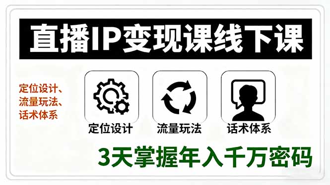 直播IP变现课线下课，定位设计、流量玩法、话术体系，3天掌握年入千万密码|HOOK协议网