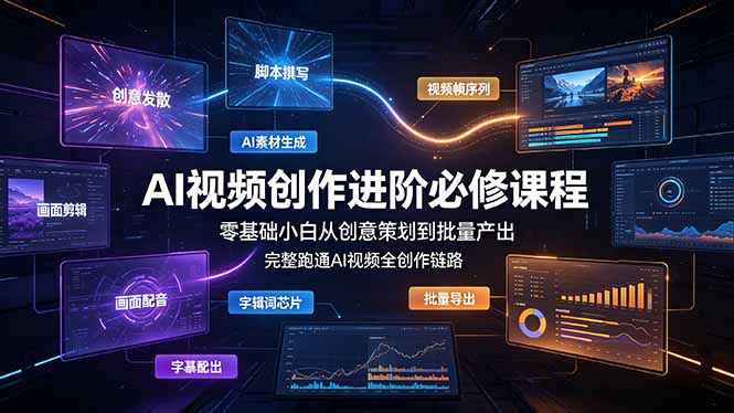 AI视频创作进阶必修课程：零基础小白从创意策划到批量产出，完整跑通AI视频全创作链路|一人科技OPC聚合软件