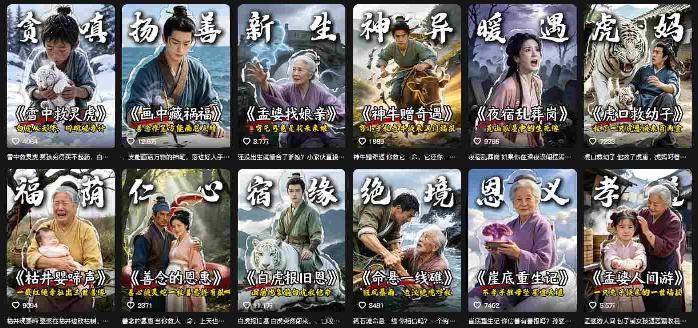 抖音67W粉丝博主的AI民间故事教学，从起号、文案、剪辑到多平台变现全流程，伙伴分成计划接广告等多种收益，月入1W+|一人科技OPC聚合软件
