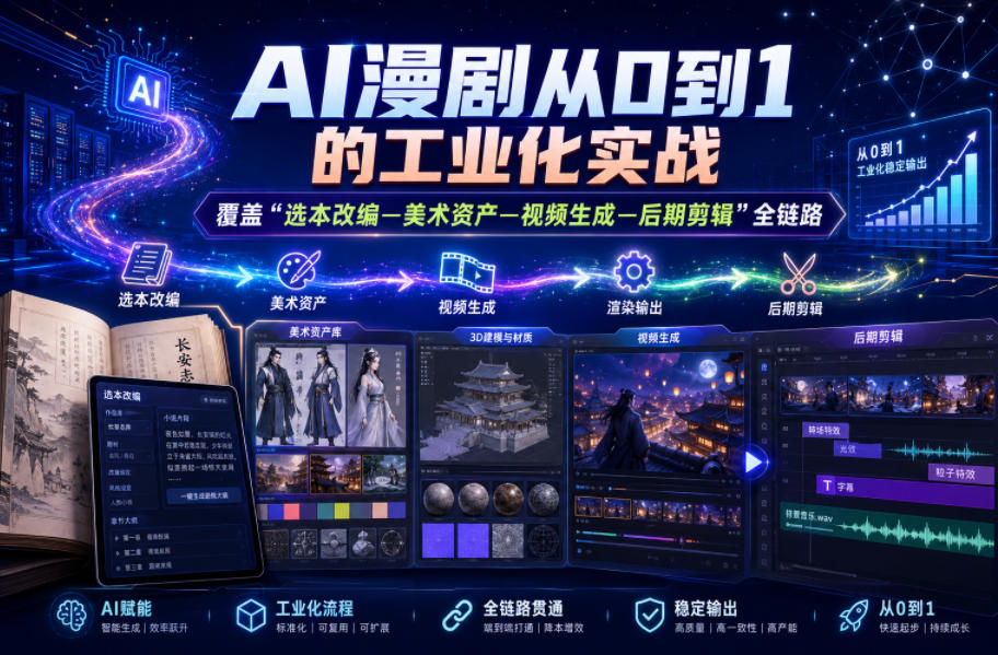 AI漫剧从0到1的工业化实战，覆盖“选本改编—美术资产—视频生成—后期剪辑”全链路(更新6月)|一人科技公司导航