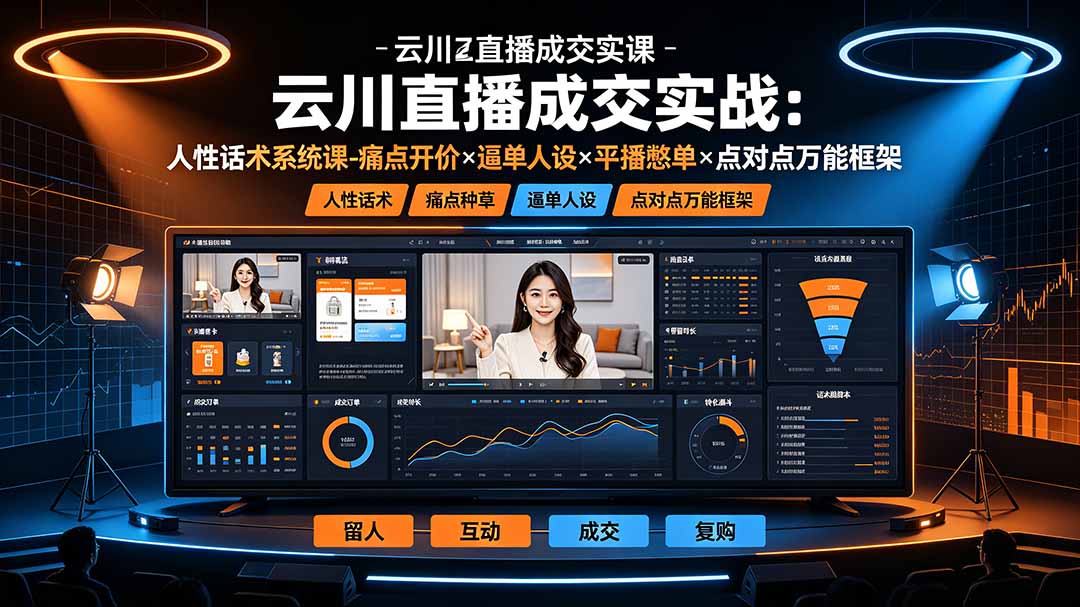 云川直播成交实战：人性话术系统课-痛点种草×塑品开价×逼单人设×平播憋单×点对点万能框架|一人科技OPC聚合软件