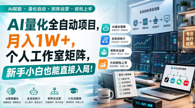 AI量化全自动项目，月入1W+，个人工作室矩阵，新手小白也能直接入局！【揭秘】|一人科技OPC聚合软件