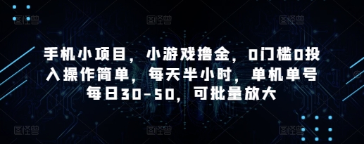 手机小项目，小游戏撸金，0门槛0投入操作简单，每天半小时，单机单号每日30-50，可批量放大|HOOK协议网