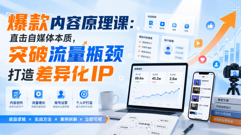 爆款内容原理课：直击自媒体本质，突破流量瓶颈打造差异化IP|一人科技OPC聚合软件