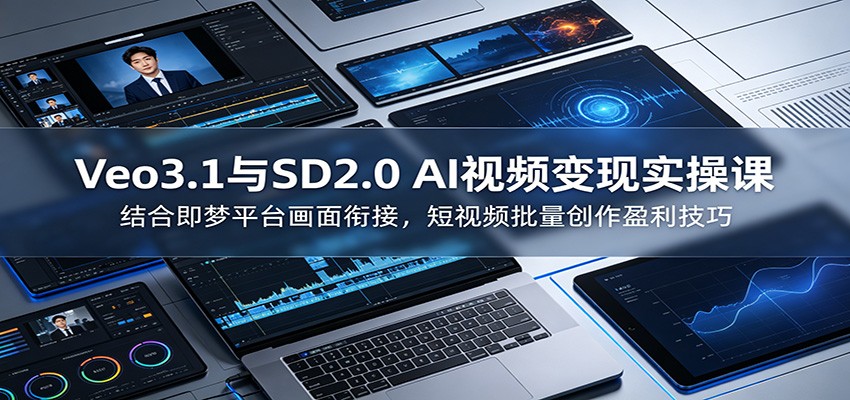 Veo3.1与SD2.0 AI视频变现实操课课：结合即梦平台画面衔接，短视频批量创作盈利技巧|一人科技公司导航