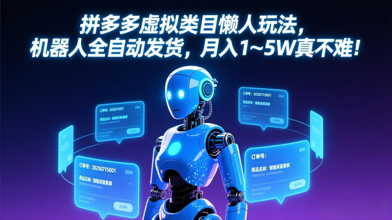 拼多多虚拟类目懒人玩法，机器人全自动发货，月入 1-5W 真不难！|协议软件打粉软件